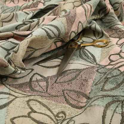 Saphira Pink Green Multi Colour Designer Floral Pattern Soft Chenille Upholstery Fabric JO-54 - Made To Measure Curtains