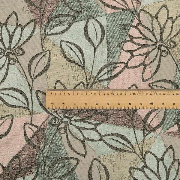 Saphira Pink Green Multi Colour Designer Floral Pattern Soft Chenille Upholstery Fabric JO-54 - Made To Measure Curtains