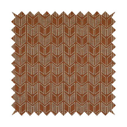 Piccadilly Collection Geometric Chevron Pattern Woven Upholstery Orange Chenille Fabric JO-541 - Roman Blinds