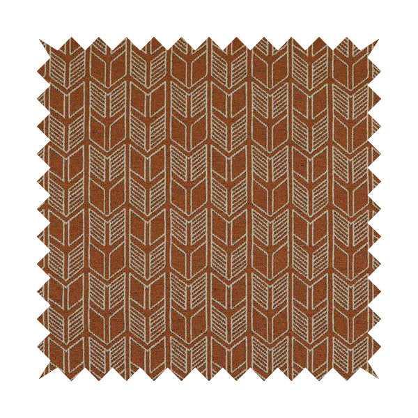 Piccadilly Collection Geometric Chevron Pattern Woven Upholstery Orange Chenille Fabric JO-541 - Made To Measure Curtains