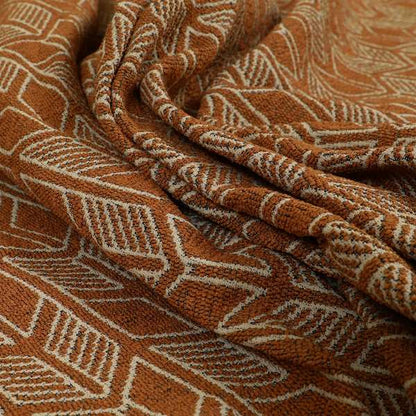 Piccadilly Collection Geometric Chevron Pattern Woven Upholstery Orange Chenille Fabric JO-541 - Made To Measure Curtains