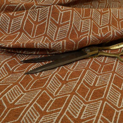 Piccadilly Collection Geometric Chevron Pattern Woven Upholstery Orange Chenille Fabric JO-541 - Roman Blinds