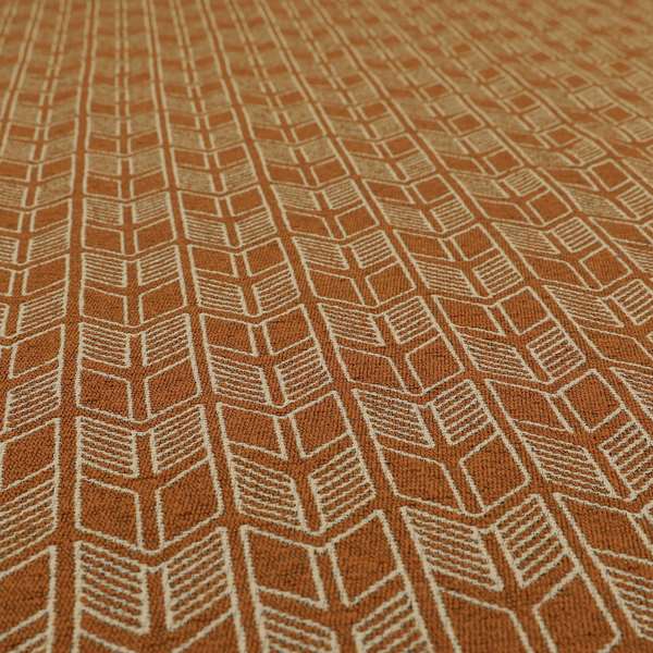 Piccadilly Collection Geometric Chevron Pattern Woven Upholstery Orange Chenille Fabric JO-541 - Made To Measure Curtains