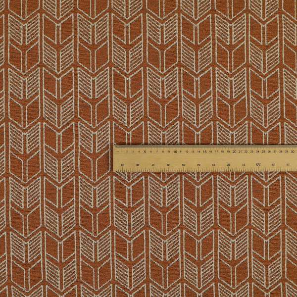 Piccadilly Collection Geometric Chevron Pattern Woven Upholstery Orange Chenille Fabric JO-541 - Roman Blinds