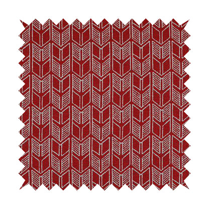 Piccadilly Collection Geometric Chevron Pattern Woven Upholstery Red Chenille Fabric JO-542 - Roman Blinds