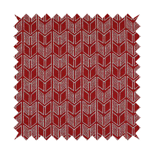 Piccadilly Collection Geometric Chevron Pattern Woven Upholstery Red Chenille Fabric JO-542
