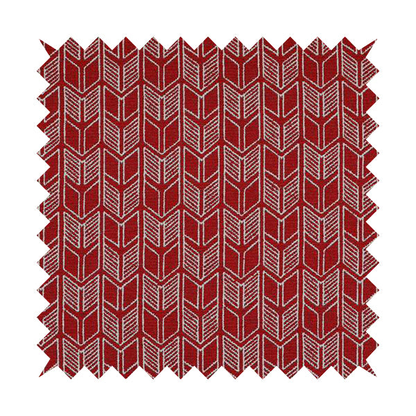 Piccadilly Collection Geometric Chevron Pattern Woven Upholstery Red Chenille Fabric JO-542 - Made To Measure Curtains