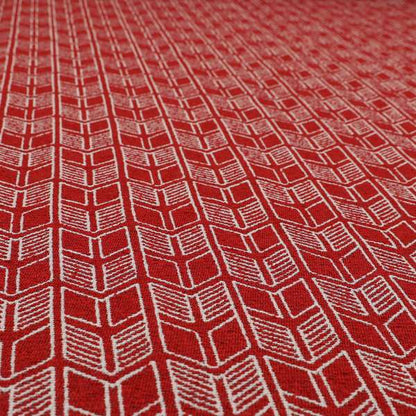 Piccadilly Collection Geometric Chevron Pattern Woven Upholstery Red Chenille Fabric JO-542 - Roman Blinds