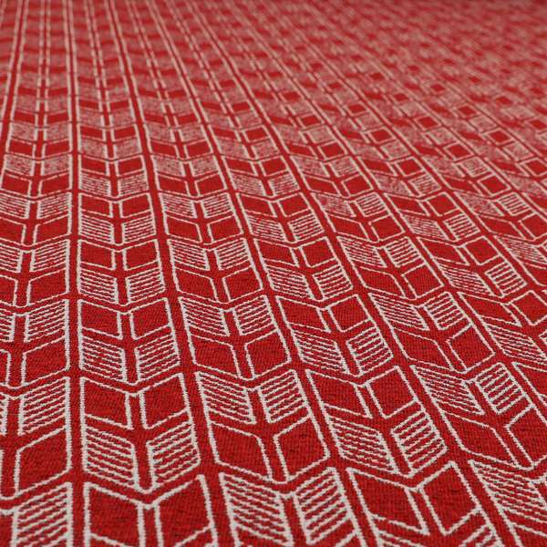 Piccadilly Collection Geometric Chevron Pattern Woven Upholstery Red Chenille Fabric JO-542 - Made To Measure Curtains