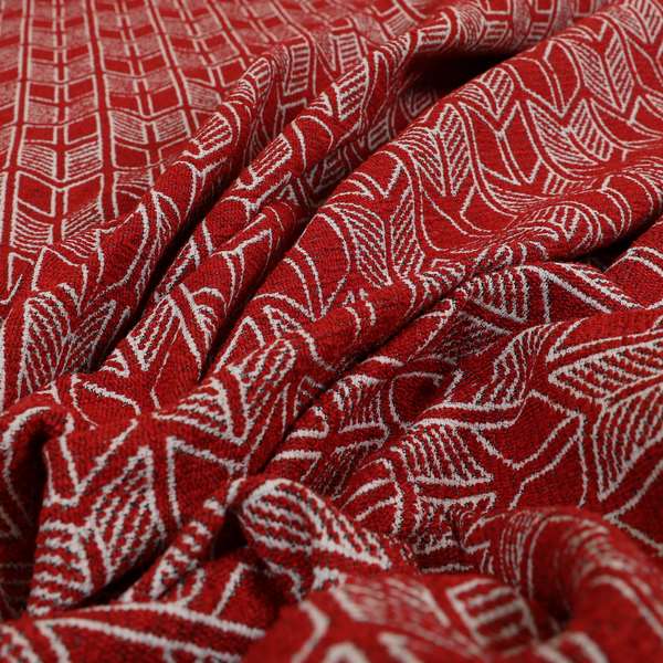 Piccadilly Collection Geometric Chevron Pattern Woven Upholstery Red Chenille Fabric JO-542 - Made To Measure Curtains