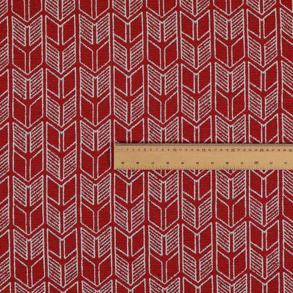 Piccadilly Collection Geometric Chevron Pattern Woven Upholstery Red Chenille Fabric JO-542 - Made To Measure Curtains