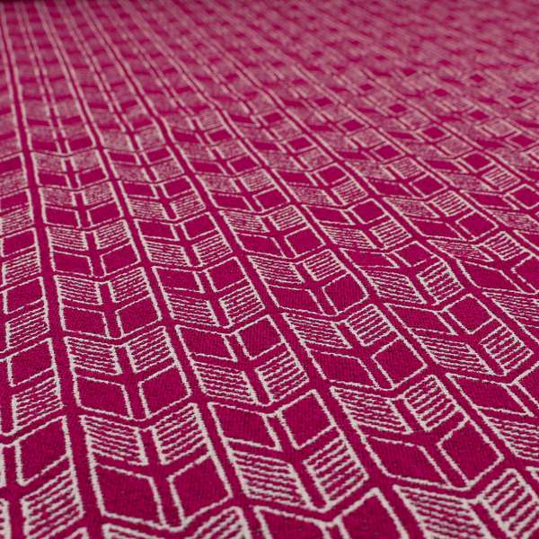 Piccadilly Collection Geometric Chevron Pattern Woven Upholstery Pink Chenille Fabric JO-543 - Roman Blinds