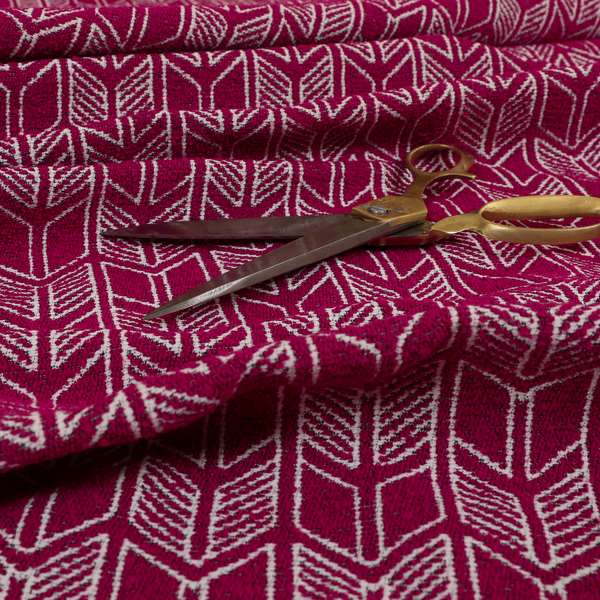 Piccadilly Collection Geometric Chevron Pattern Woven Upholstery Pink Chenille Fabric JO-543 - Roman Blinds