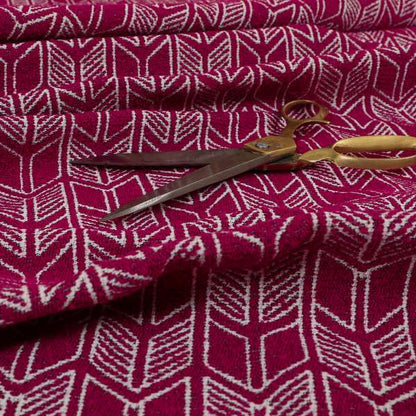 Piccadilly Collection Geometric Chevron Pattern Woven Upholstery Pink Chenille Fabric JO-543 - Made To Measure Curtains