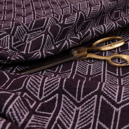 Piccadilly Collection Geometric Chevron Pattern Woven Upholstery Purple Chenille Fabric JO-544 - Roman Blinds