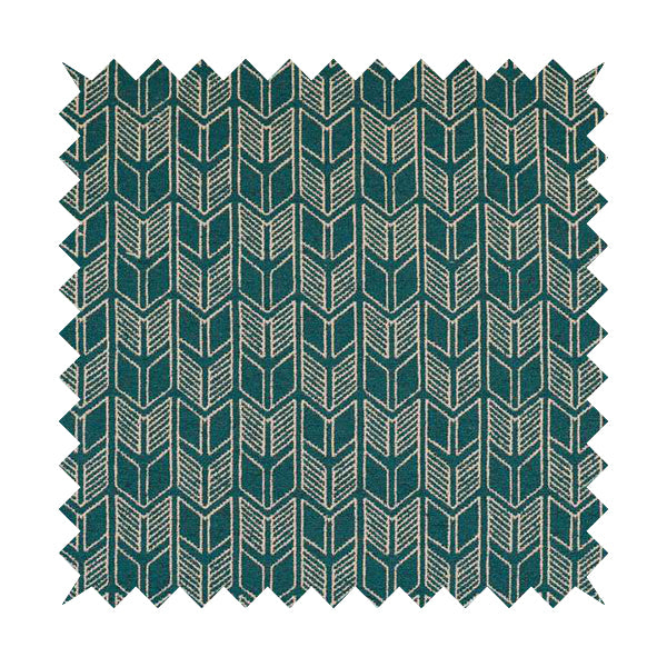 Piccadilly Collection Geometric Chevron Pattern Woven Upholstery Teal Chenille Fabric JO-545 - Roman Blinds