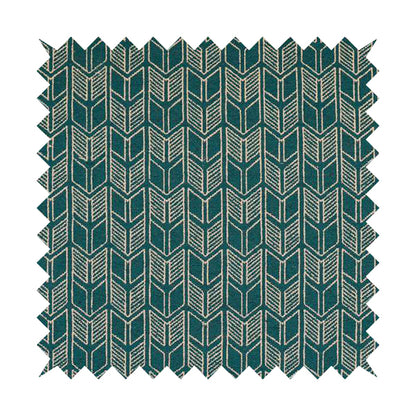 Piccadilly Collection Geometric Chevron Pattern Woven Upholstery Teal Chenille Fabric JO-545 - Roman Blinds