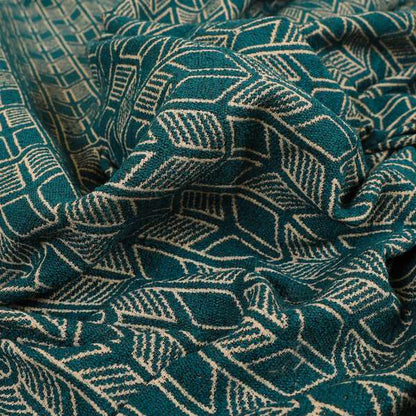 Piccadilly Collection Geometric Chevron Pattern Woven Upholstery Teal Chenille Fabric JO-545 - Made To Measure Curtains