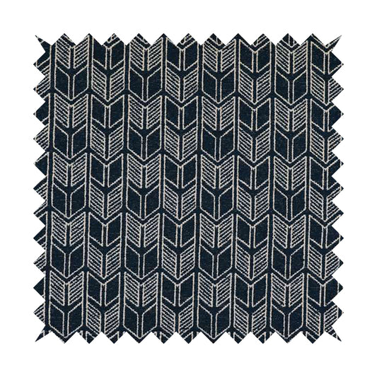 Piccadilly Collection Geometric Chevron Pattern Woven Upholstery Navy Blue Chenille Fabric JO-546