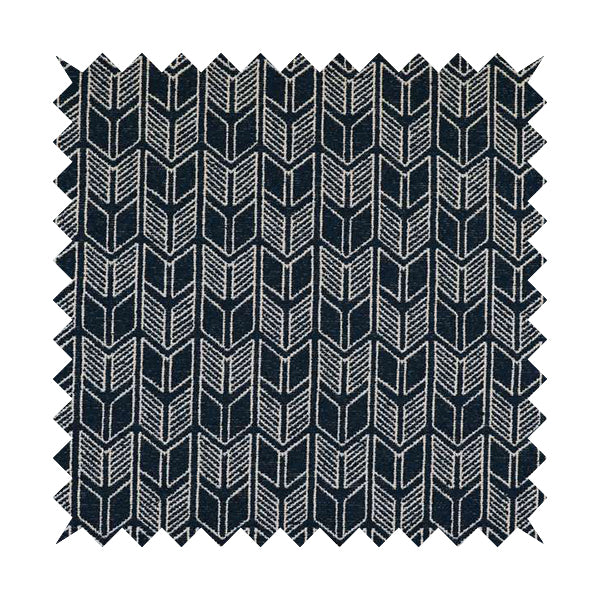 Piccadilly Collection Geometric Chevron Pattern Woven Upholstery Navy Blue Chenille Fabric JO-546 - Made To Measure Curtains