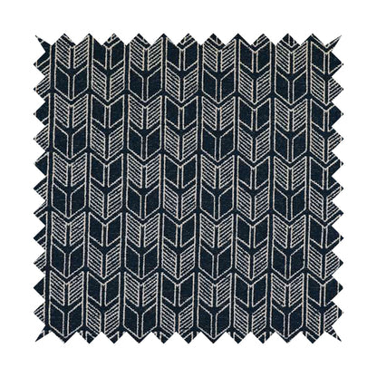 Piccadilly Collection Geometric Chevron Pattern Woven Upholstery Navy Blue Chenille Fabric JO-546 - Handmade Cushions