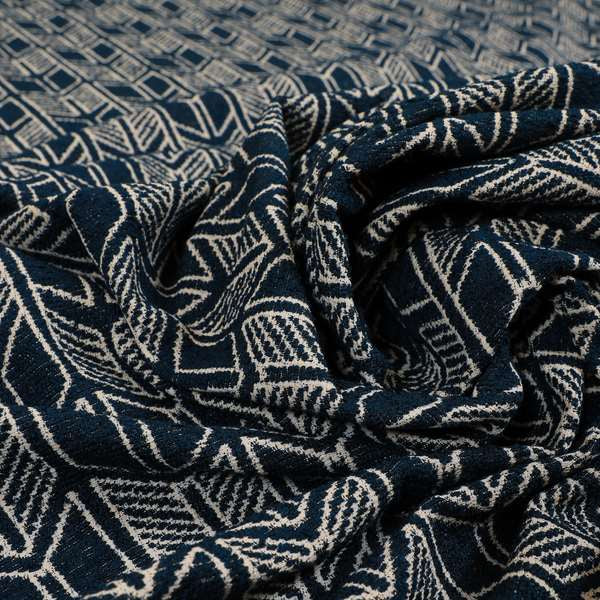 Piccadilly Collection Geometric Chevron Pattern Woven Upholstery Navy Blue Chenille Fabric JO-546 - Roman Blinds