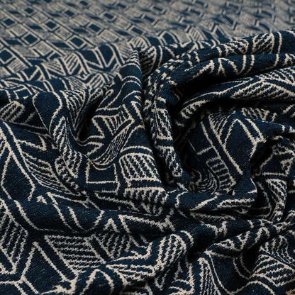 Piccadilly Collection Geometric Chevron Pattern Woven Upholstery Navy Blue Chenille Fabric JO-546 - Made To Measure Curtains