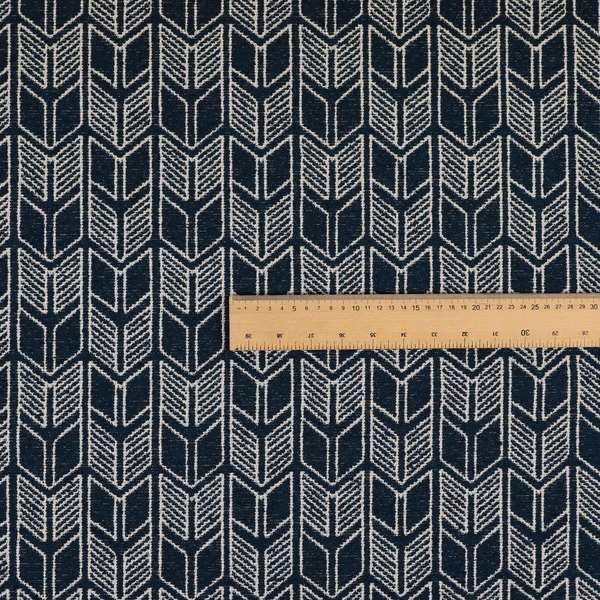 Piccadilly Collection Geometric Chevron Pattern Woven Upholstery Navy Blue Chenille Fabric JO-546 - Made To Measure Curtains