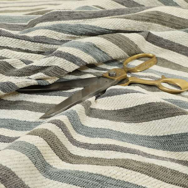 Enya Designer Soft Luxury Striped Fabric Cream Colour Chenille JO-547 - Made To Measure Curtains