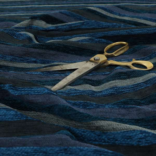 Enya Designer Soft Luxury Striped Fabric Blue Colour Chenille JO-549