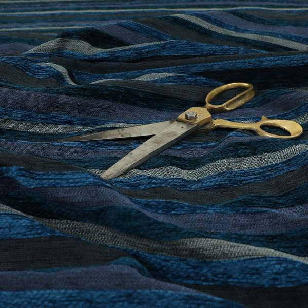 Enya Designer Soft Luxury Striped Fabric Blue Colour Chenille JO-549 - Made To Measure Curtains