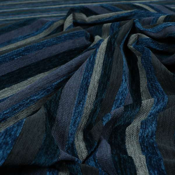 Enya Designer Soft Luxury Striped Fabric Blue Colour Chenille JO-549 - Made To Measure Curtains