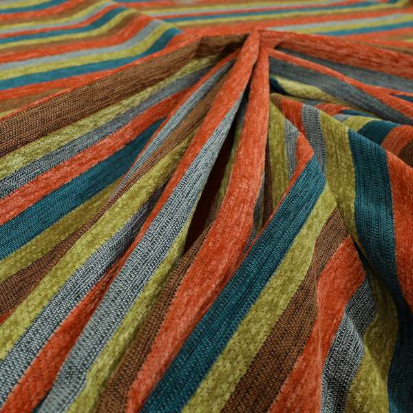 Enya Designer Soft Luxury Striped Fabric Orange Blue Green Colour Chenille JO-550 - Roman Blinds