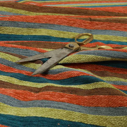 Enya Designer Soft Luxury Striped Fabric Orange Blue Green Colour Chenille JO-550 - Made To Measure Curtains