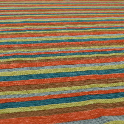 Enya Designer Soft Luxury Striped Fabric Orange Blue Green Colour Chenille JO-550 - Made To Measure Curtains