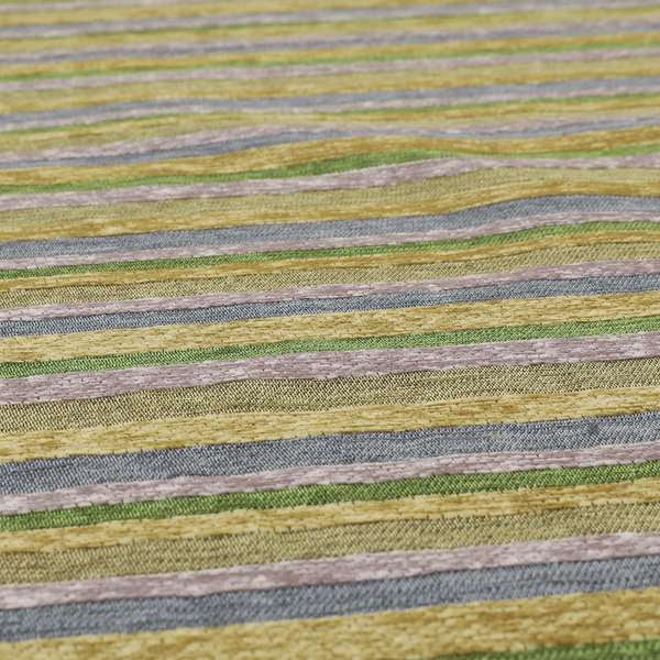 Enya Designer Soft Luxury Striped Fabric Lilac Yellow Green Colour Chenille JO-551 - Made To Measure Curtains