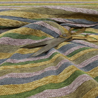 Enya Designer Soft Luxury Striped Fabric Lilac Yellow Green Colour Chenille JO-551 - Made To Measure Curtains