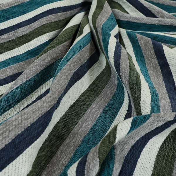 Enya Designer Soft Luxury Striped Fabric Blue Grey White Colour Chenille JO-552 - Made To Measure Curtains