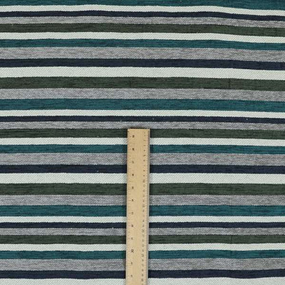 Enya Designer Soft Luxury Striped Fabric Blue Grey White Colour Chenille JO-552 - Roman Blinds