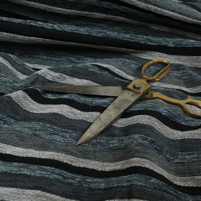 Enya Designer Soft Luxury Striped Fabric Silver Grey Colour Chenille JO-553 - Made To Measure Curtains