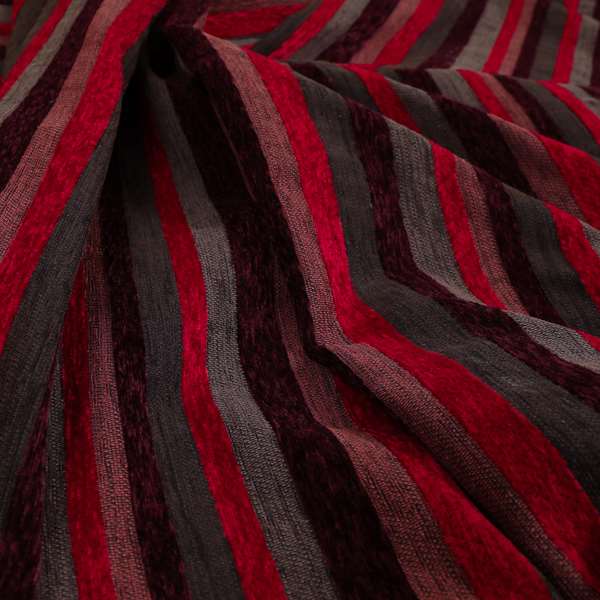 Enya Designer Soft Luxury Striped Fabric Red Colour Chenille JO-554 - Roman Blinds