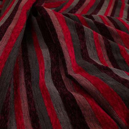 Enya Designer Soft Luxury Striped Fabric Red Colour Chenille JO-554 - Roman Blinds