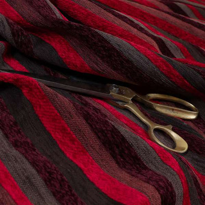 Enya Designer Soft Luxury Striped Fabric Red Colour Chenille JO-554 - Made To Measure Curtains