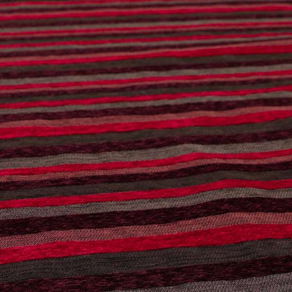 Enya Designer Soft Luxury Striped Fabric Red Colour Chenille JO-554