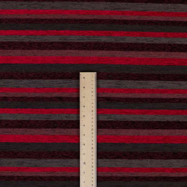 Enya Designer Soft Luxury Striped Fabric Red Colour Chenille JO-554