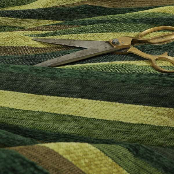 Enya Designer Soft Luxury Striped Fabric Green Colour Chenille JO-555