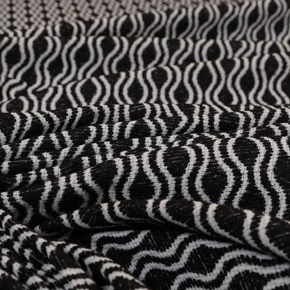 Piccadilly Collection Eclipse Pattern Woven Upholstery Black Chenille Fabric JO-556 - Made To Measure Curtains