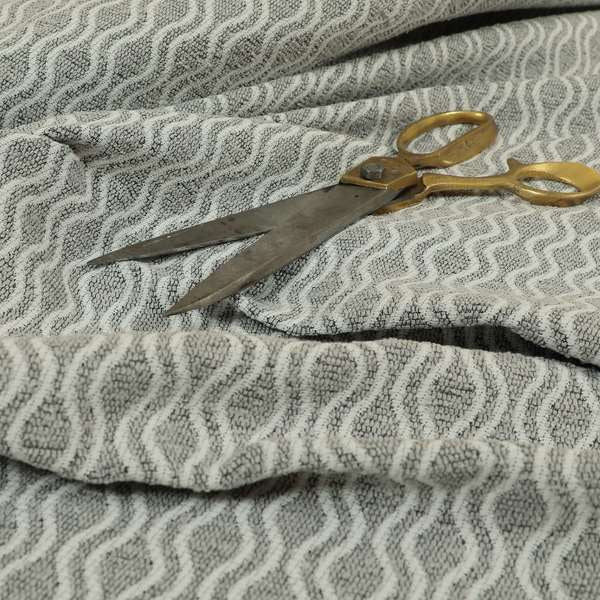 Piccadilly Collection Eclipse Pattern Woven Upholstery Silver Grey Chenille Fabric JO-557 - Made To Measure Curtains