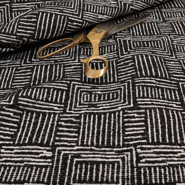 Piccadilly Collection Gingham Pattern Woven Upholstery Black Chenille Fabric JO-558 - Roman Blinds