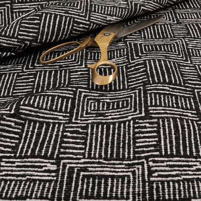 Piccadilly Collection Gingham Pattern Woven Upholstery Black Chenille Fabric JO-558